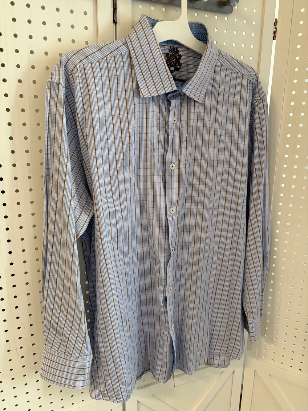 English Laundry Light Blue and Brown Plaid Button-Down Shirt